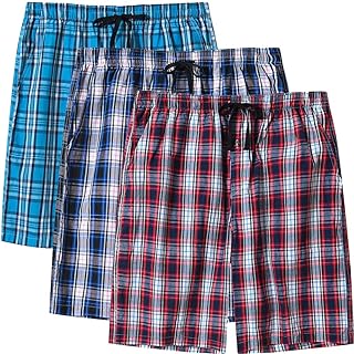 MoFiz Men's Sleepwear Shorts Pajama Bottom Lounge Short Plaid Button Open Fly 3Pack