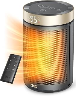 DREO Space Heater, Portable Electric Heaters for Indoor Use with Thermostat | 2026 Upgraded, 34dB Quiet, 12H Timer, 5 Mode, Remote, 1500W PTC Ceramic Fast Safety Heat for Office Bedroom Home, Gold