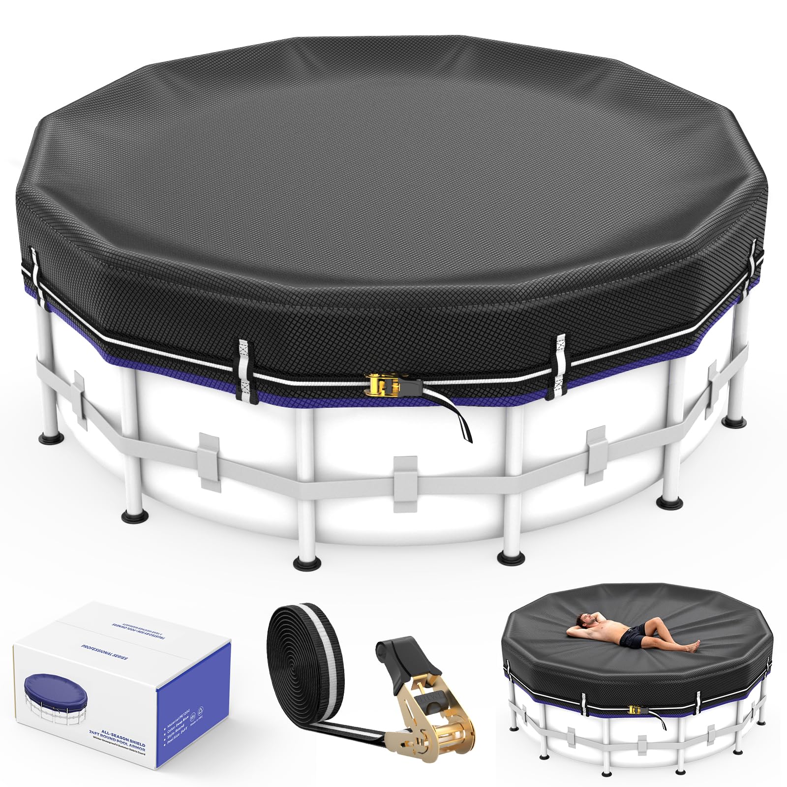 LXKCKJ 28 Ft Round Pool Covers for Above Ground Pools, Extra Thick 185G PE | 100
