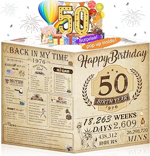 50th Birthday Card for Men Women, 3D Pop Up 50th Birthday Gifts Cards for Him Her, Back In 1976 Funny 50 Year Old Birthday Decorations, Classy Vintage
