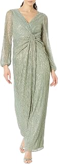 Adrianna Papell Metallic Mesh Draped Gown Dress for Special Occasion Women
