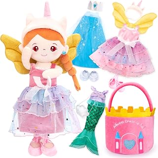 hahaland Dress Up Doll Playsets - Princess Mermaid Unicorns Ballerina Toys | Gifts for Girls Age 4-6, Fairy Plush Doll with 3 Outfits & Castle Purse, 4 Year Old Girl Birthday Gift 5 Year Old Present