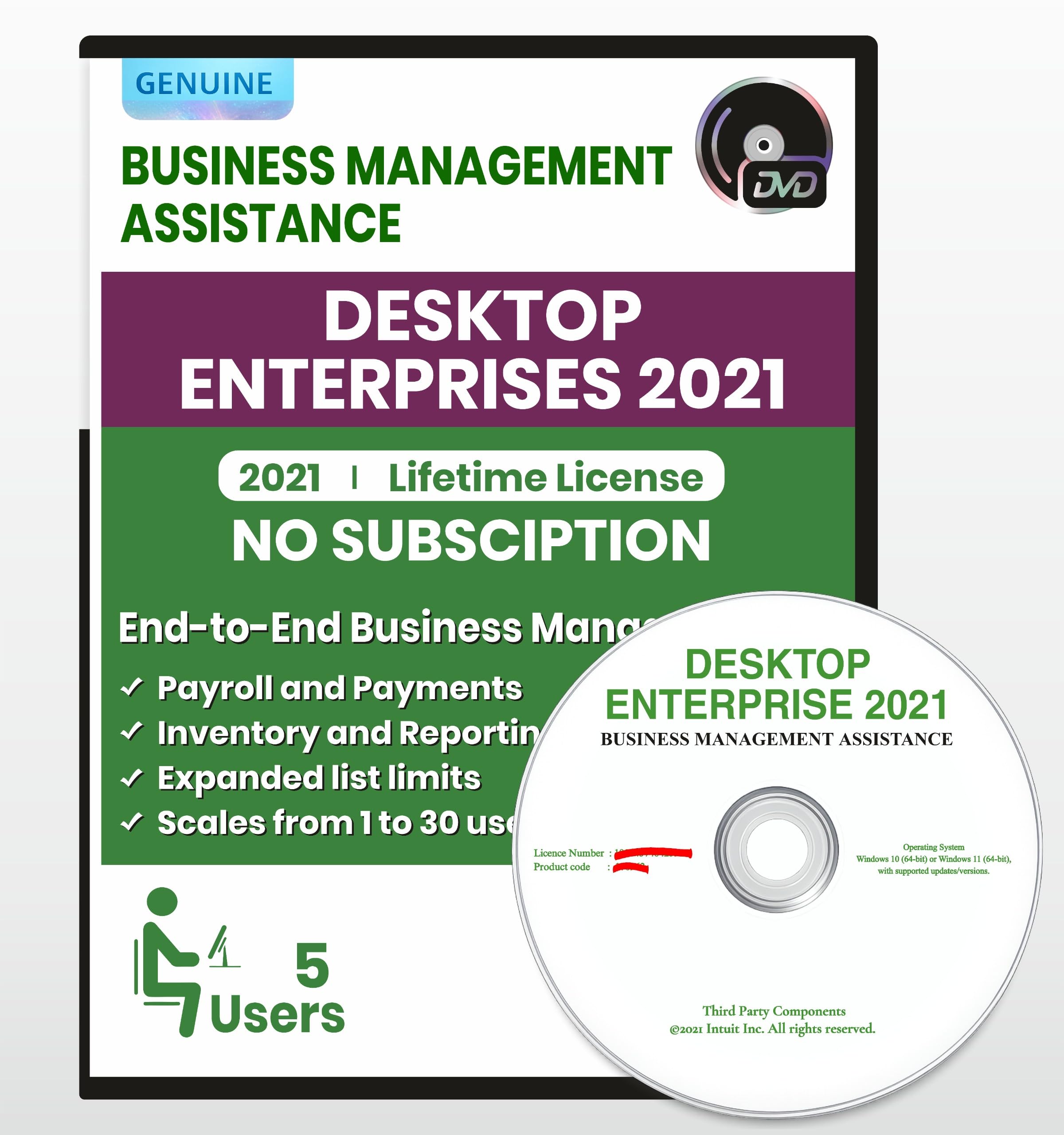 Quick -B ooks - Desktop Enterprise 2021 | DVD | 5 Users | Lifetime Version | No 