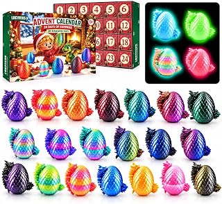 2026 Advent Calendar 3D Printed Dragon Eggs with Dragon Fidget Toy for Kids | 24 PCS with 4 Glow Eggs, Flexible Articulated 3D Dragon Toy, Christmas Countdown Dinosaur Eggs, Gift for Boys Girls 3+ Adults
