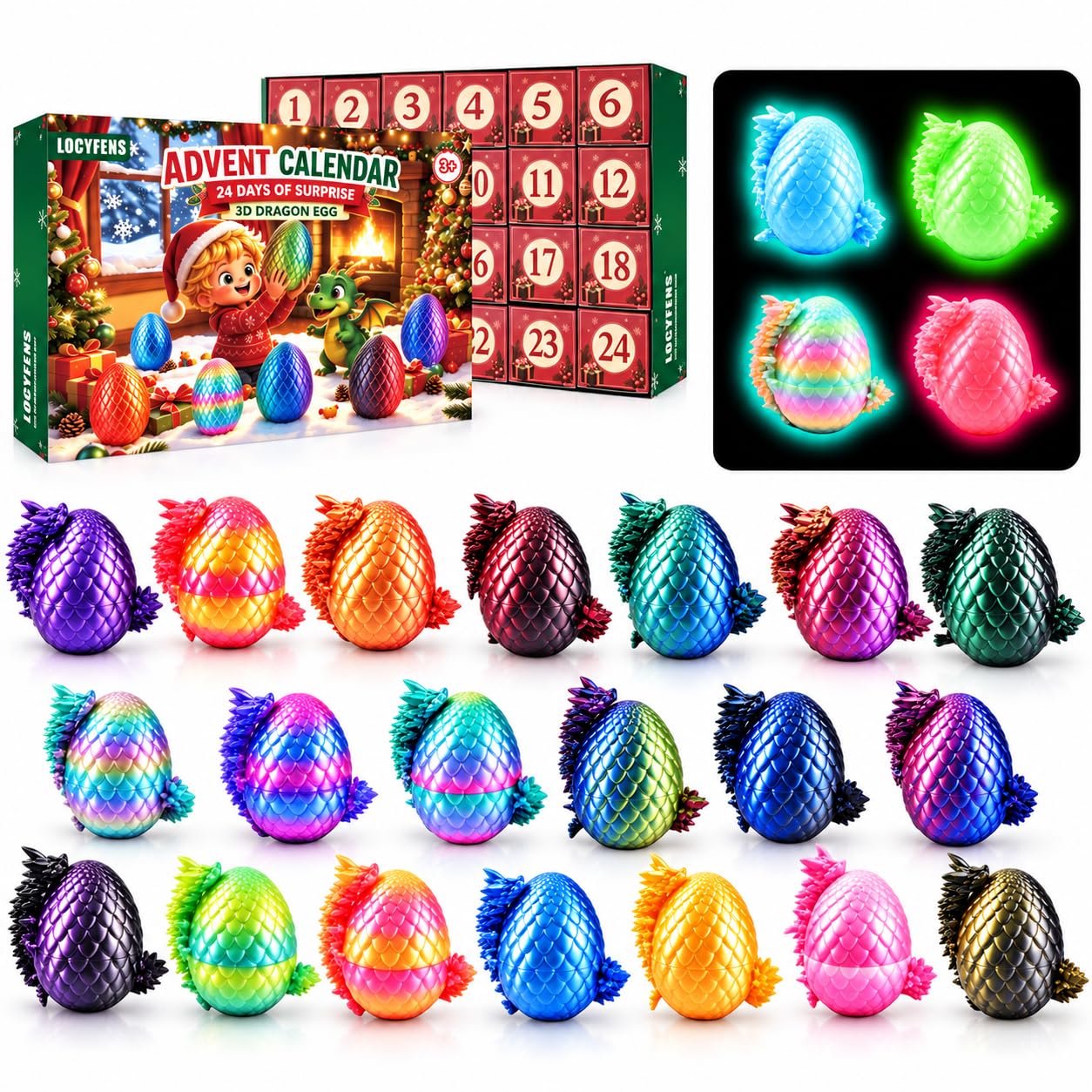 2026 Advent Calendar 3D Printed Dragon Eggs with Dragon Fidget Toy for Kids | 24