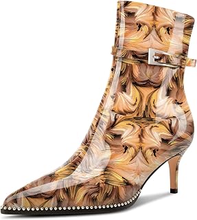 NobleOnly Women's Half Kitten Heel Closed Toe Pointed Toe Ankle Boots Buckle Closure Zipper Casual Boots 6.5cm Heels