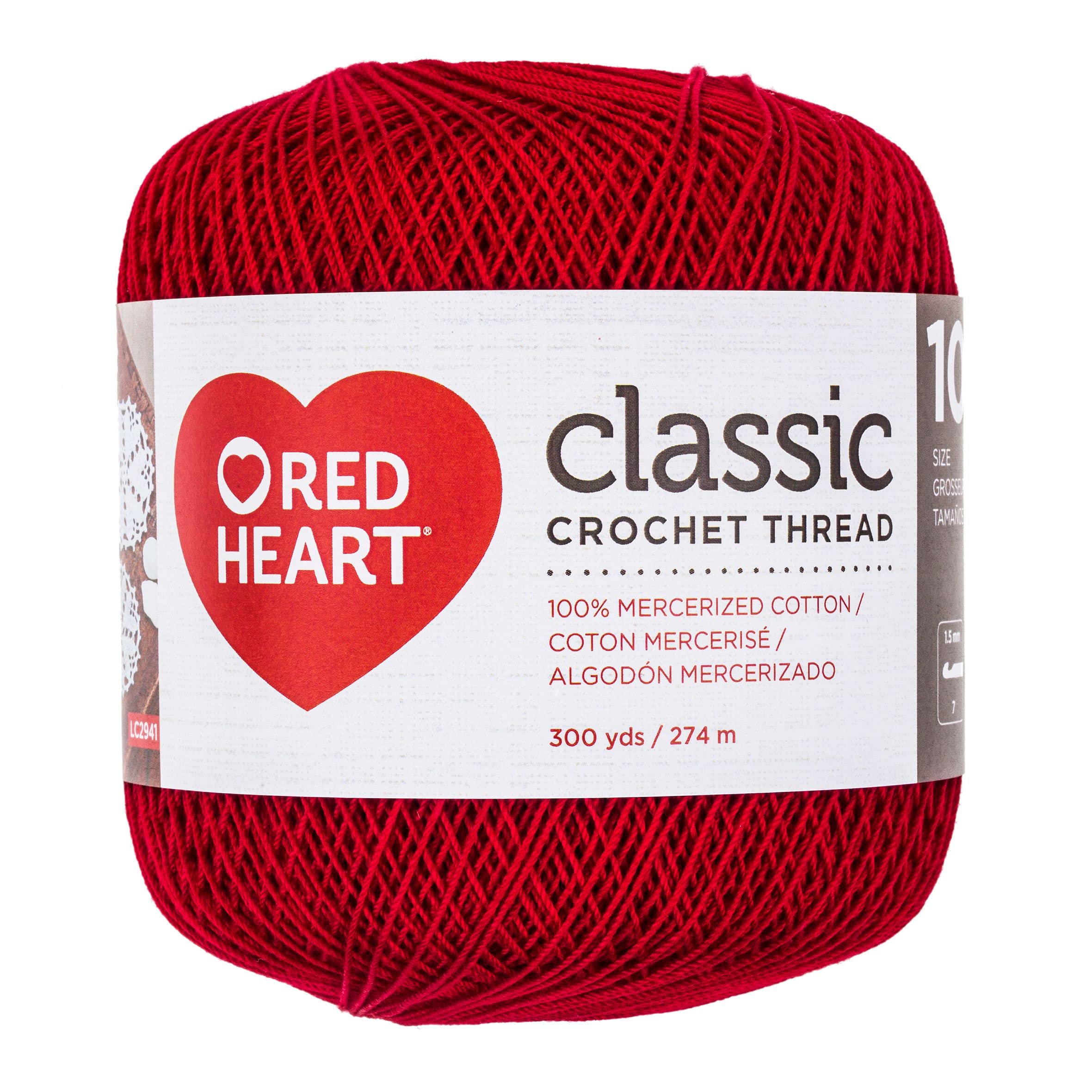 Red Heart Classic Size 10 Cotton Crochet Thread, Victory Red, Single | 100% Merc