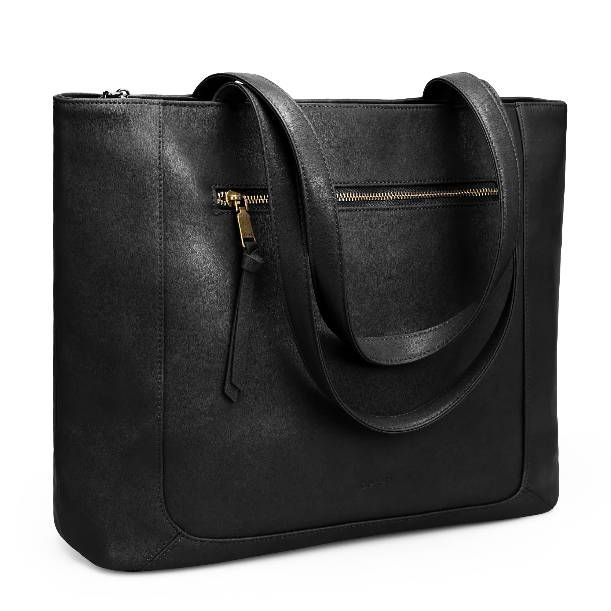 befen Genuine Leather Tote Bag for Women, Work Bag with Zipper and 15.6 Inch Lap