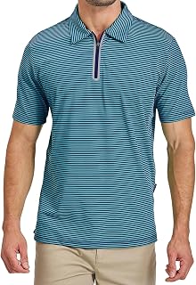 Men's Quarter Zip Golf Polo Short Sleeve Striped Performance Top