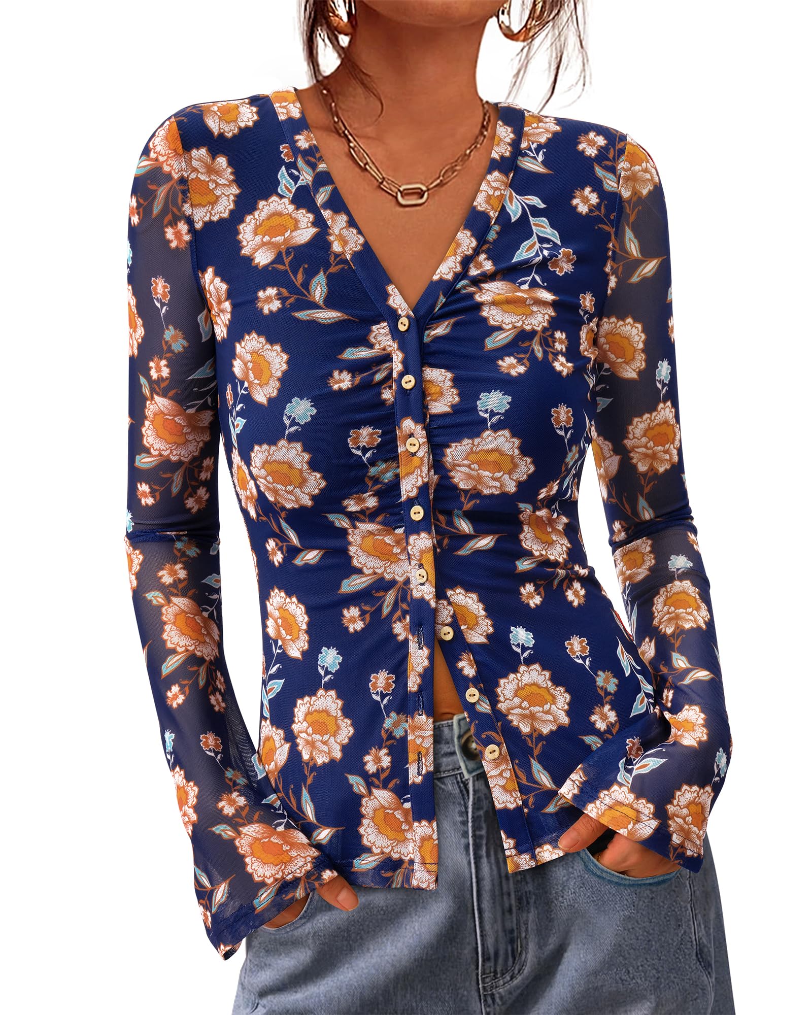 BTFBM Button Down Shirts for Women 2025 Casual V Neck Long Sleeve Autumn Top Lig