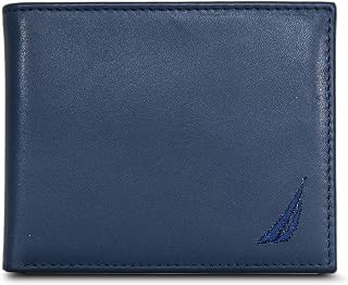 Nautica Men's Bifold Leather Wallet | RFID Blocking | ID Window | Card Slots | Organization | Durable | Stylish