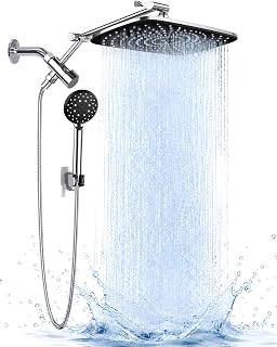 Veken 11.8" High Pressure Shower Head with Handheld, Metal Core Fittings | Handheld Shower Heads with Multi Spray Modes, Rainfall Combo, Detachable Dual Shower, Bathroom Decor, Durable, Chrome Silver