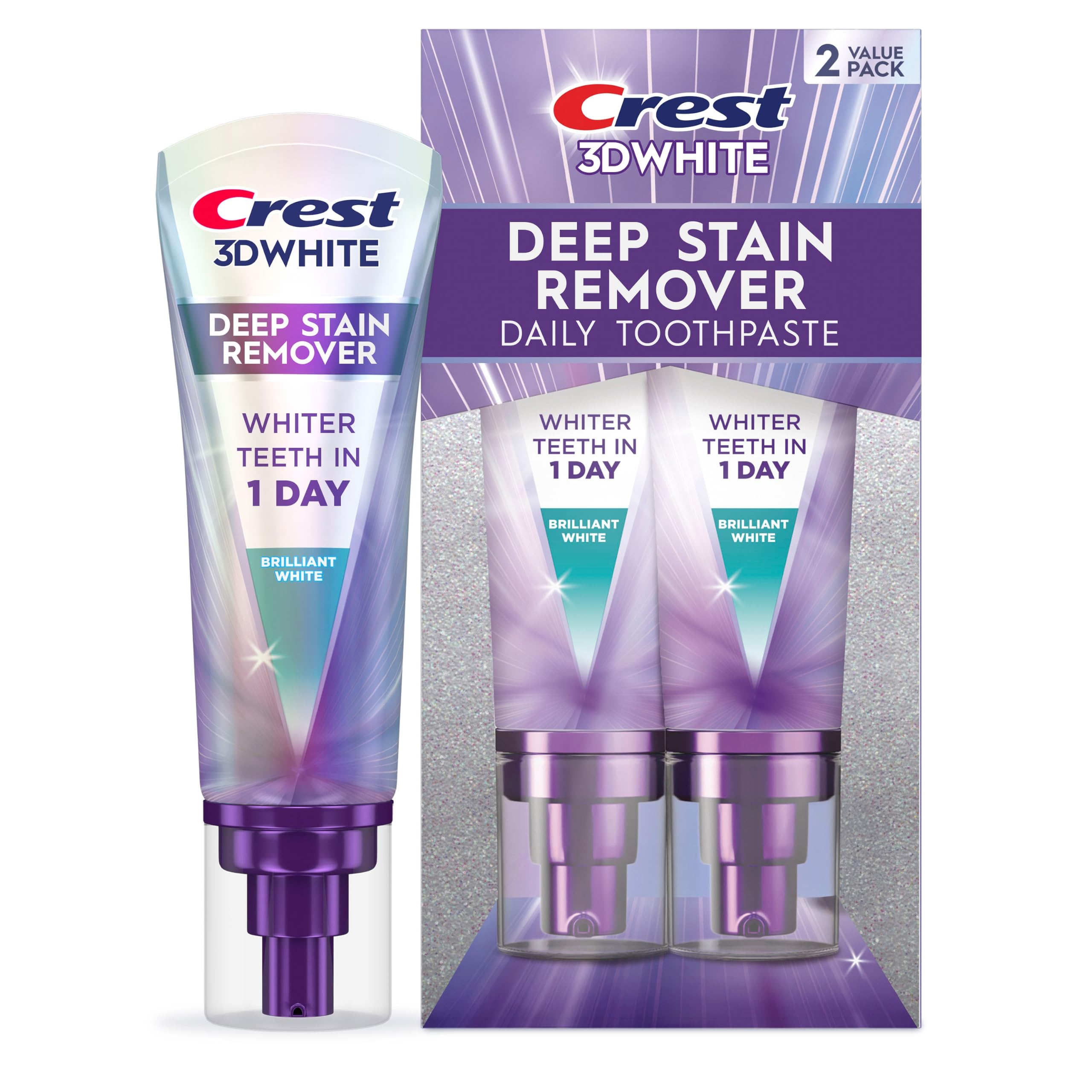 Crest 3D White Deep Stain Remover Brilliant White Toothpaste, 3.1 oz (Pack of 2)