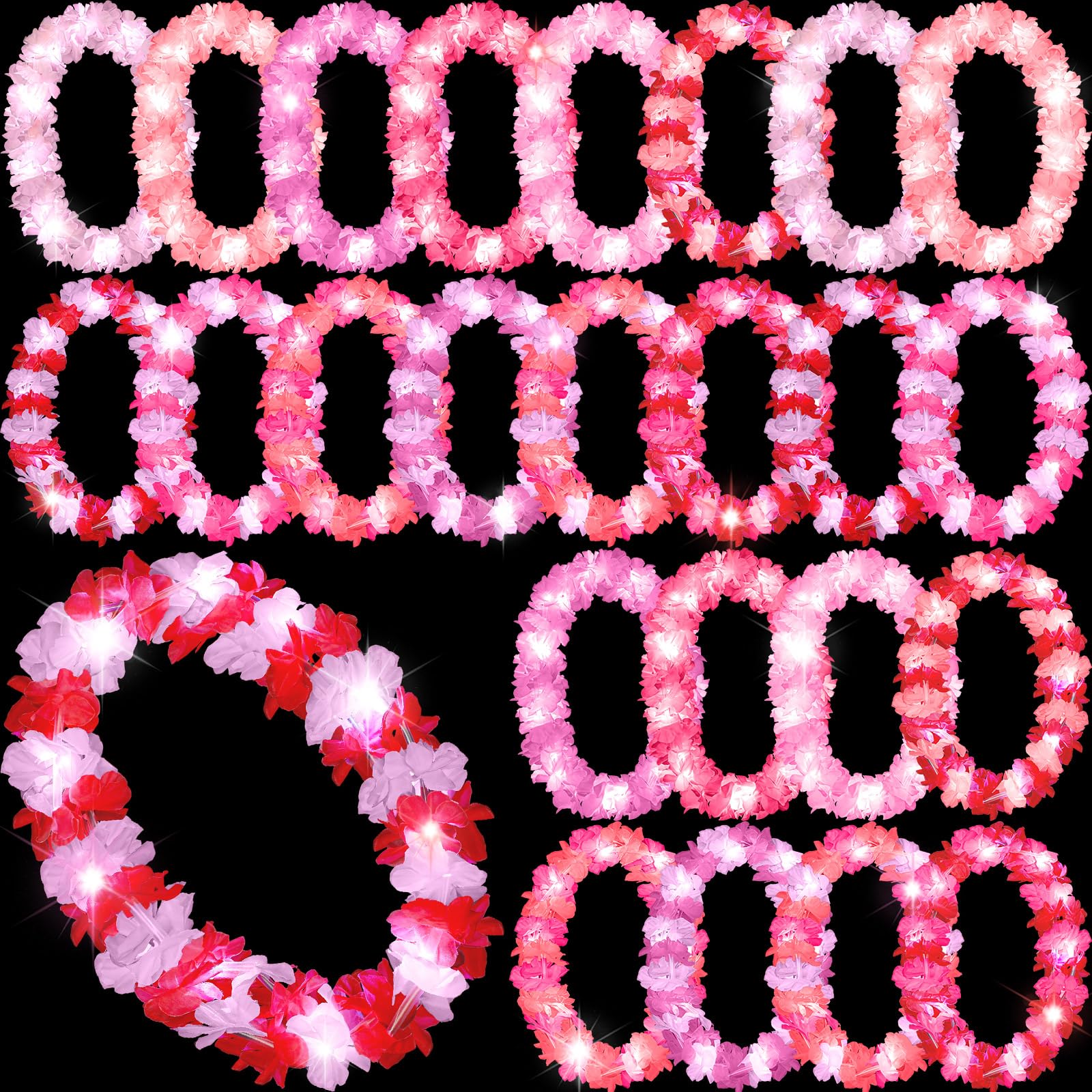 Sherr 24 Pcs LED Leis Light up Wedding Hawaiian Leis Flower Necklace with LED Li