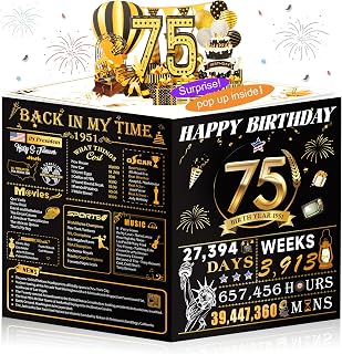 75th Birthday Cards for Women Men, 3D Pop Up 75th Birthday Gift Ideas for Grandma Mom Dad, Funny 75 Year Old Birthday Decorations for Husband Wife Parents Him Her, Jumbo Back In 1951