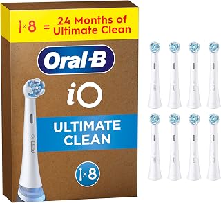 Oral-B iO Series Ultimate Clean Electric Toothbrush Heads, 8 Count, White | Pack of 8, Oral B Electric Toothbrush Heads, Twisted & Angled Bristles for Deeper Plaque Removal, Suitable for Mailbox