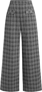 CIDER Women Wide Leg Pants Mid Waist Pockets Checkered Pants Casual Work Fashion Pants