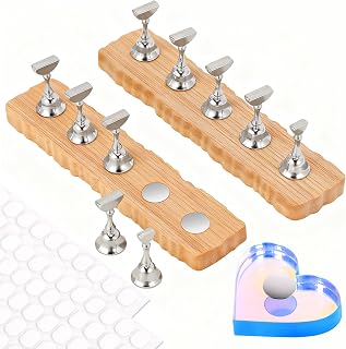 Nail Stand for Press Ons, Nail Holder for Painting Nails, Press on Nail Holder and Double-sided Tape, 1 Heart Acrylic Magnetic Fake Nail Stands for Nail Art DIY Display Home Salon Supplies(Silver)