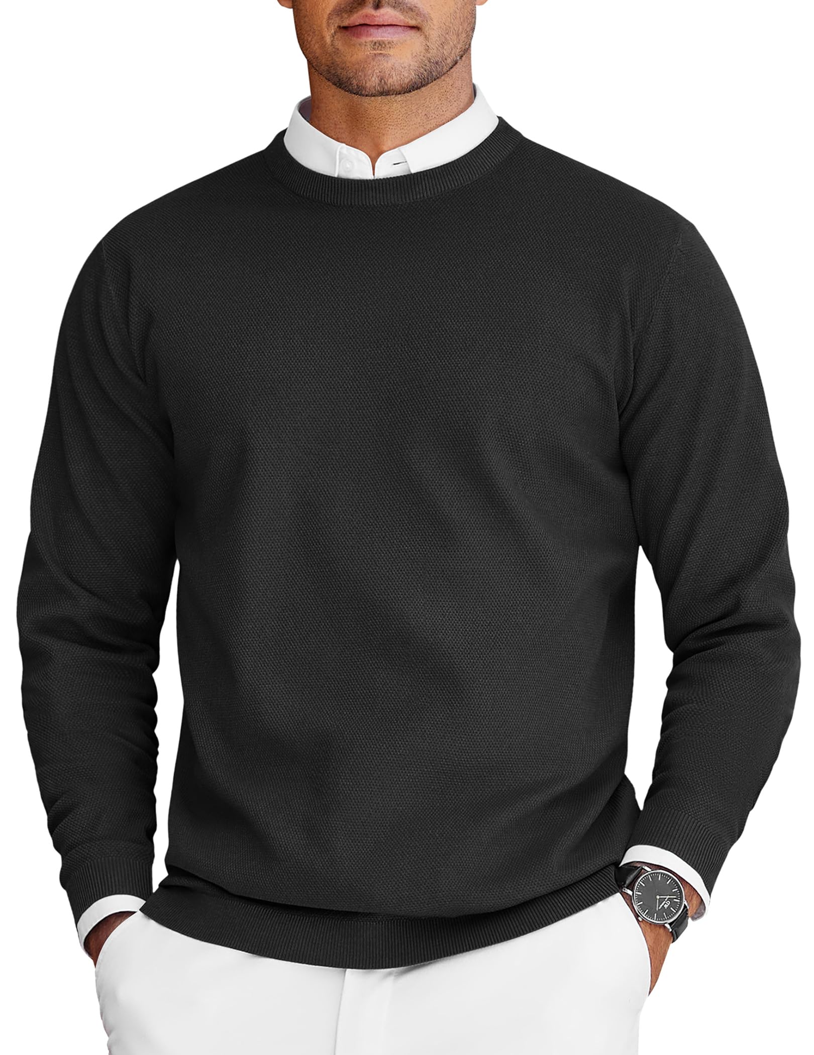 COOFANDY Mens Crew Neck Sweaters Long Sleeve Lightweight Knit Dress Pullover Swe
