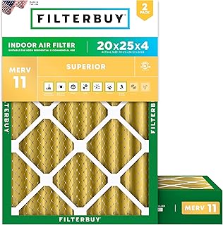 Filterbuy 20x25x4 Air Filter MERV 11 Pet & Allergy Defense (2-Pack) | Electrostatic Pleated HVAC AC Furnace Filters Replacement, Made in USA (Actual Size: 19.50 x 24.50 x 3.63)
