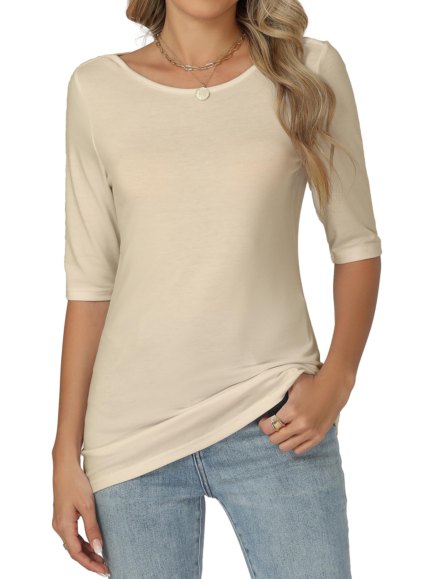 Women's T-Shirt Half Sleeve Round Neck Slim Fit Elástic Casual Top Basic Lightwe