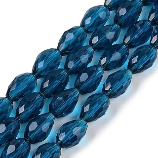 65~67pcs/Strands Faceted Teardrop Glass Beads Crystal Spacer Beads for Jewelry Making for Necklace Bracelet Earring Prussia Blue, 8x6mm, Hole: 1.2mm