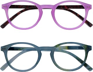 OPULIZE Zen Reading Glasses 2 Pack Cool Round Frame Spring Hinges Scratch Resistant Shiny Pink Turquoise Mens Womens RR24-4Q +3.50