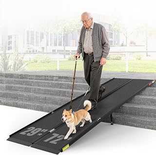 6FT Folding Aluminum Wheelchair Ramp with Support Legs, Non-Slip for Steps | Foldable seamless aluminum 800LBS, anti-slip surface, suitable for home steps, doorways and loading docks