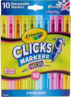 Crayola Clicks Retractable Tip Neon Washable Markers 10ct, School Supplies | Aesthetic School Supplies, Teacher Must Haves, Coloring Gifts for Boys & Girls, 8+
