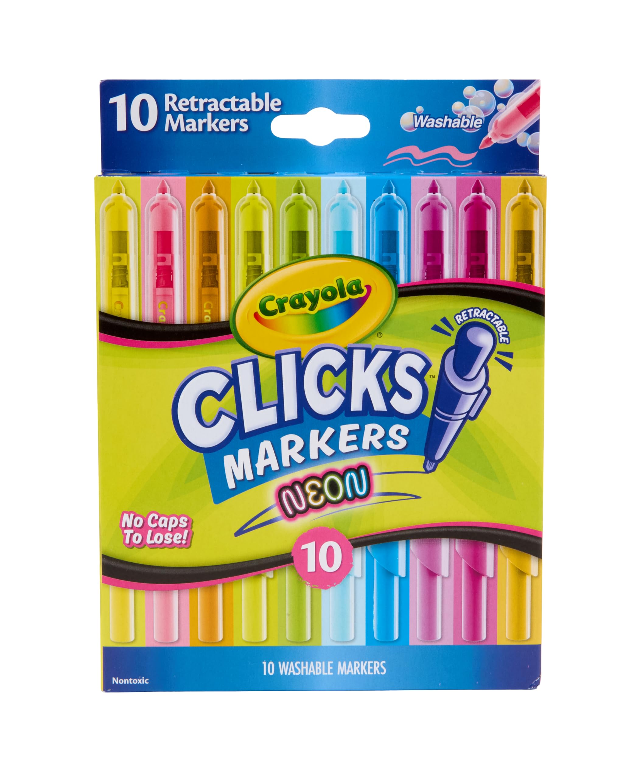 Crayola Clicks Retractable Tip Neon Washable Markers 10ct, School Supplies | Aes