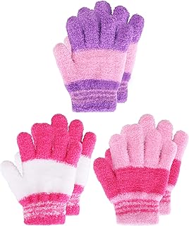 EBOOT 3 Pairs Winter Kids Gloves Warm | Toddler Gloves for Boys Girls Outdoor, Full Finger Fluffy Soft Mittens for 1-11 Years Children, Multiple Colors