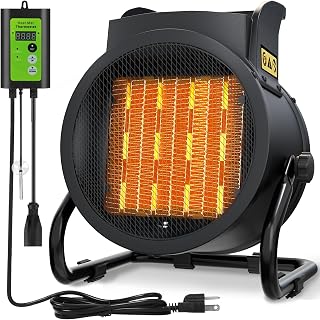 ZIZIWIN Greenhouse Heater with Thermostat, 1500W Electric Heater | Auto Temperature Control Kit with Digital Display, Fast Heating, Overheat Protection, for Winter Plant, Grow Tent, Greenhouse