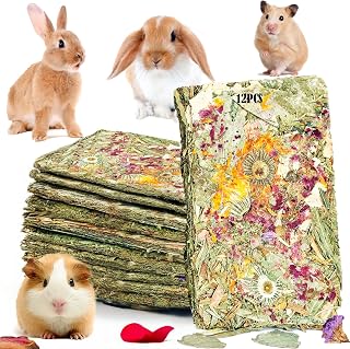 GREMBEB Rabbit Chew Toys 12pcs Timothy Hay Treats Bunny Herbal Flower Snack | Timothy Hay Chew Toys with Herbal Flowers - Crispy Snacks for Small Pets Teeth