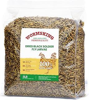 WORMSKING 5LB Dried Black Soldier Fly Larvae for Chickens | More Calcium Than Dried Mealworms, High Protein Poultry Treats, Duck Food, BSFL