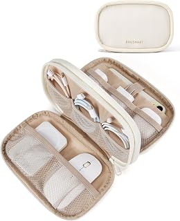 BAGSMART Electronics Organizer Travel Case for Cords Chargers Phones, Beige | Puffy Padded, Travel Essentials, Cord organizer bag for Cables, Compact Tech Accessories Pouch