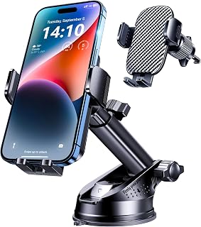 Phone Holder Car, 3-in-1 Universal Car Phone Holder Mount Windshield Dashboard Air Vent Cell Phone Car Mount Hands Free Car Phone Handlebar Mount for iPhone Android Smartphone Handlebar Accessories