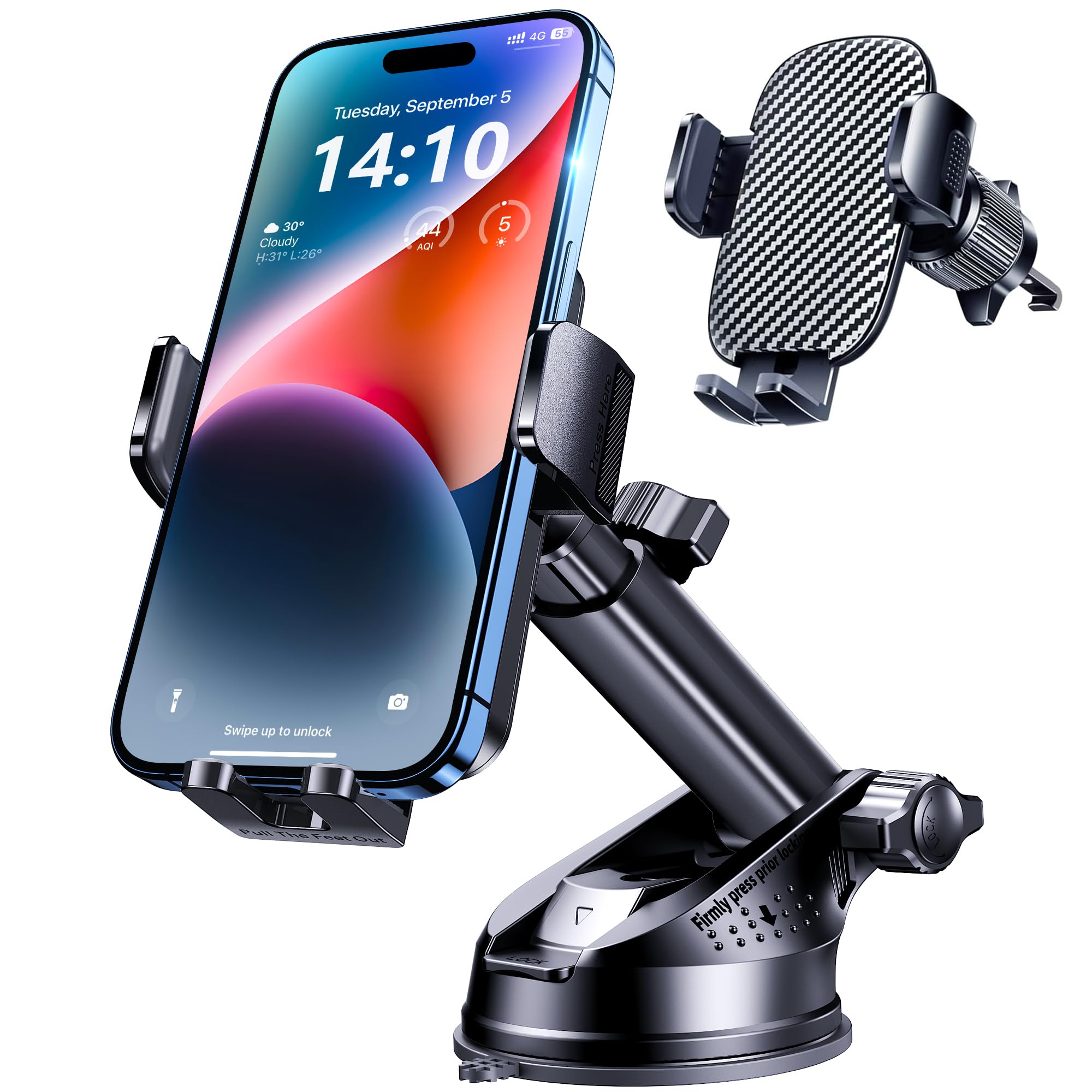 Phone Holder Car, 3-in-1 Universal Car Phone Holder Mount Windshield Dashboard A