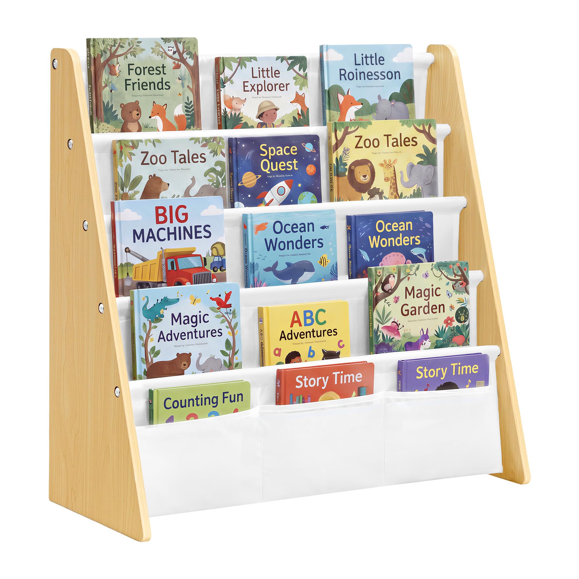 SONGMICS Kids Bookshelf, 4-Tier Toddler Book Rack, 24.6 x 9.8 x 23.6 inch | Fabr