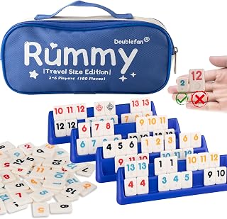 Doublefan Mini Rummy Tile Game for 2-6 Players, 136 Tiles with Travel Bag | 6 playing racks, 4 jokers,136 Color Tiles, Portable carry bag, Travel game for adluts,kids and family,Festival Gift choice