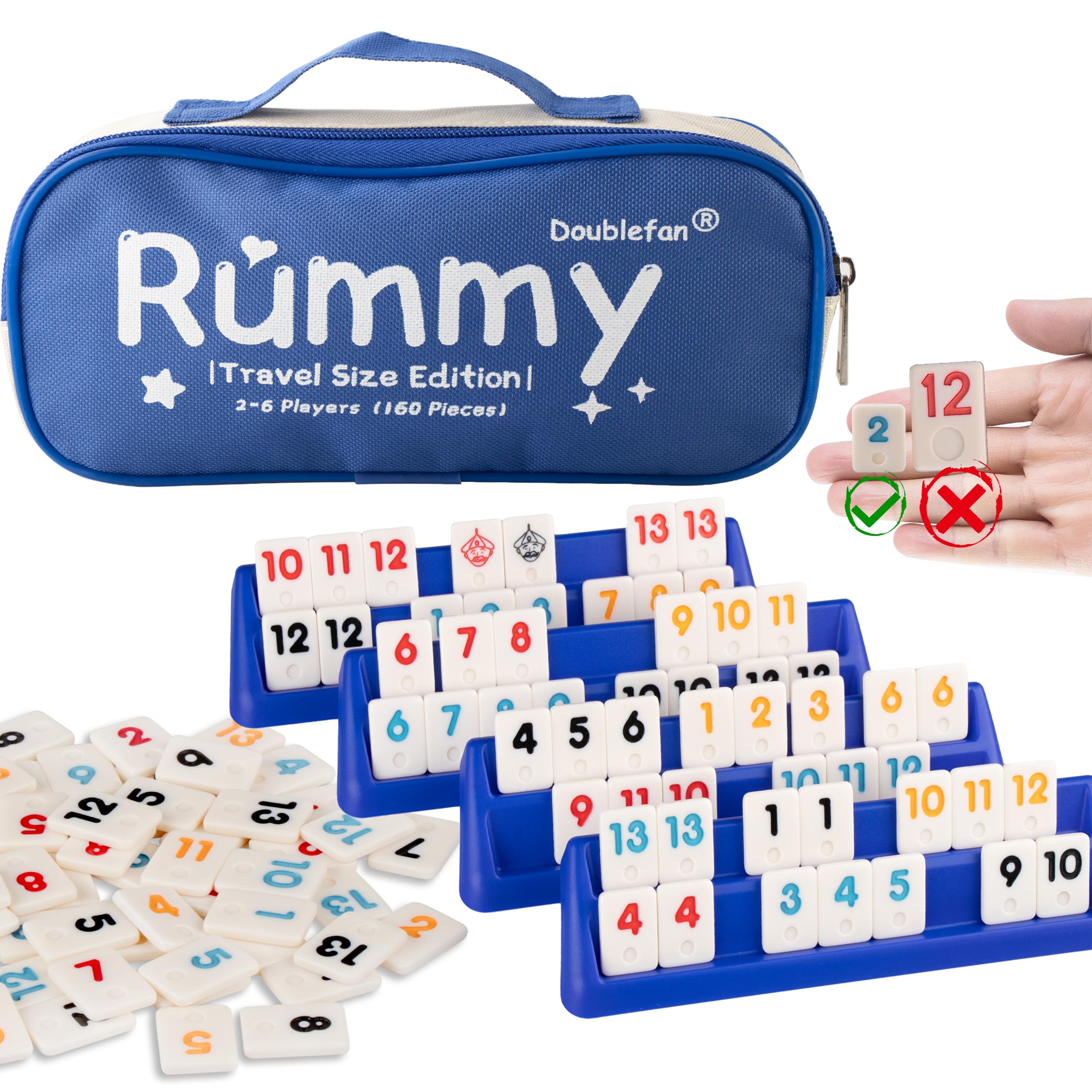 Doublefan Mini Rummy Tile Game for 2-6 Players, 136 Tiles with Travel Bag | 6 pl