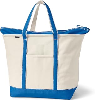 Lands' End Zip Top Canvas Tote Bag, avorio (Naturale/Blu Faro), X-Large