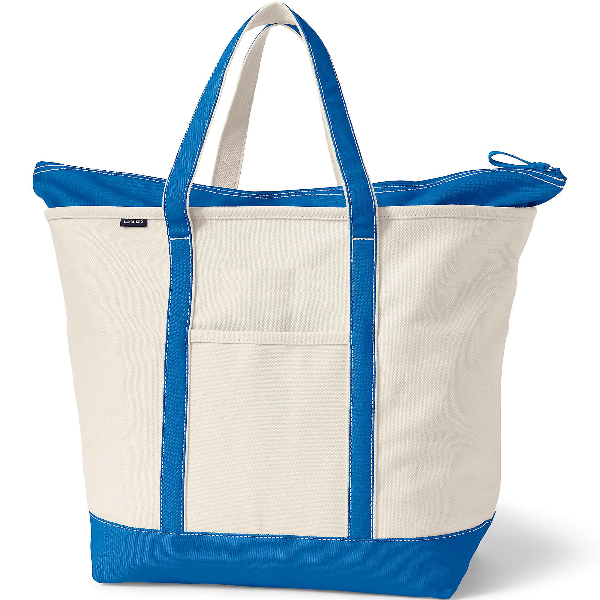 Lands' End Zip Top Canvas Tote Bag, avorio (Naturale/Blu Faro), X-Large