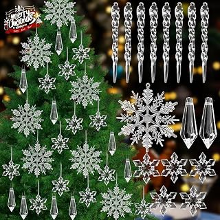 Snowflake Ice Lolly Pendants Acrylic Christmas Tree Ornament Home Party Hanging Decoration Accessories (12pcs)