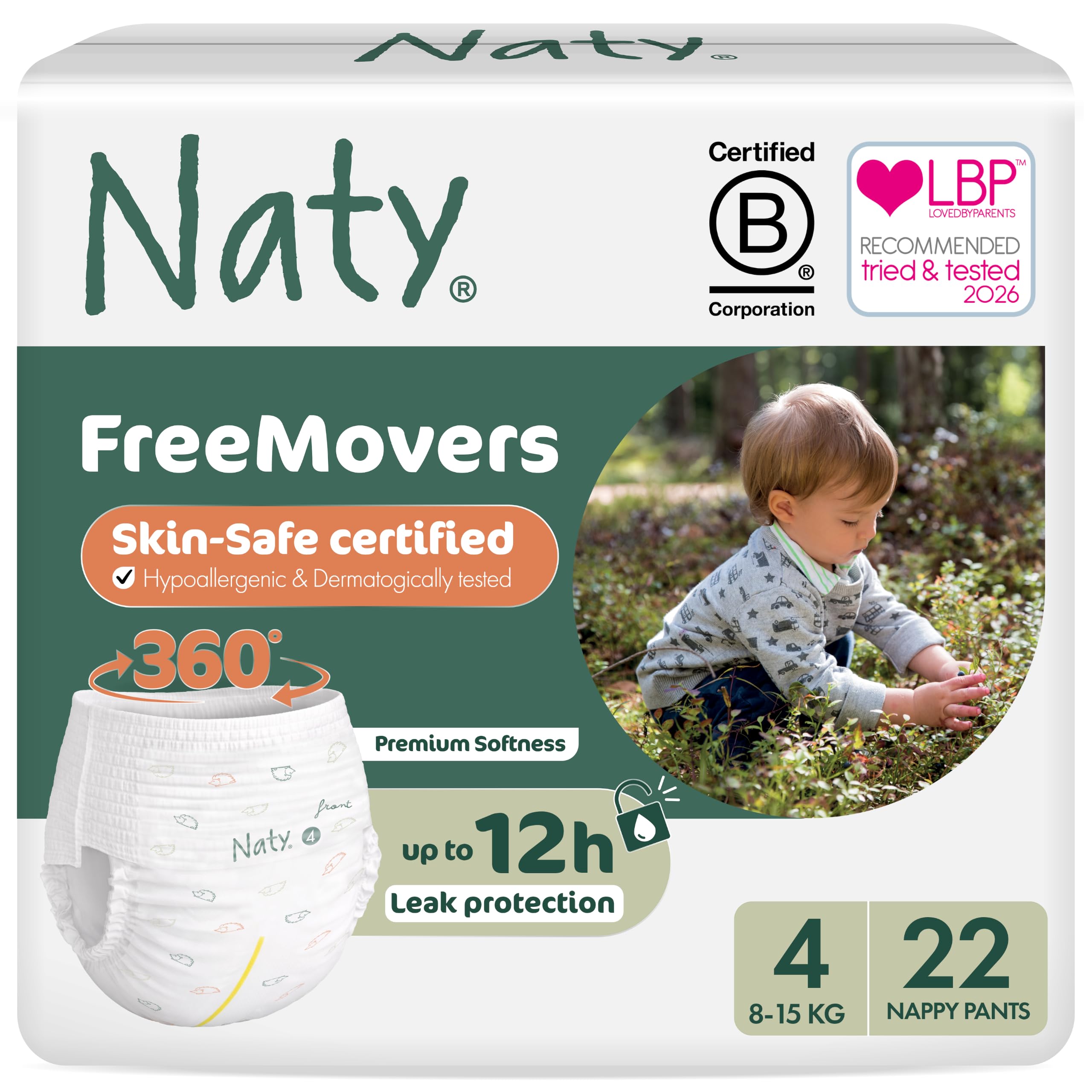 Naty FreeMovers Nappy Pants, Size 4 (8-15 kg), 22 Count