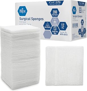 MED PRIDE Surgical Gauze Sponges,4 x 4 in,Non-Sterile,200-Count Pack (4x4 12 Ply)