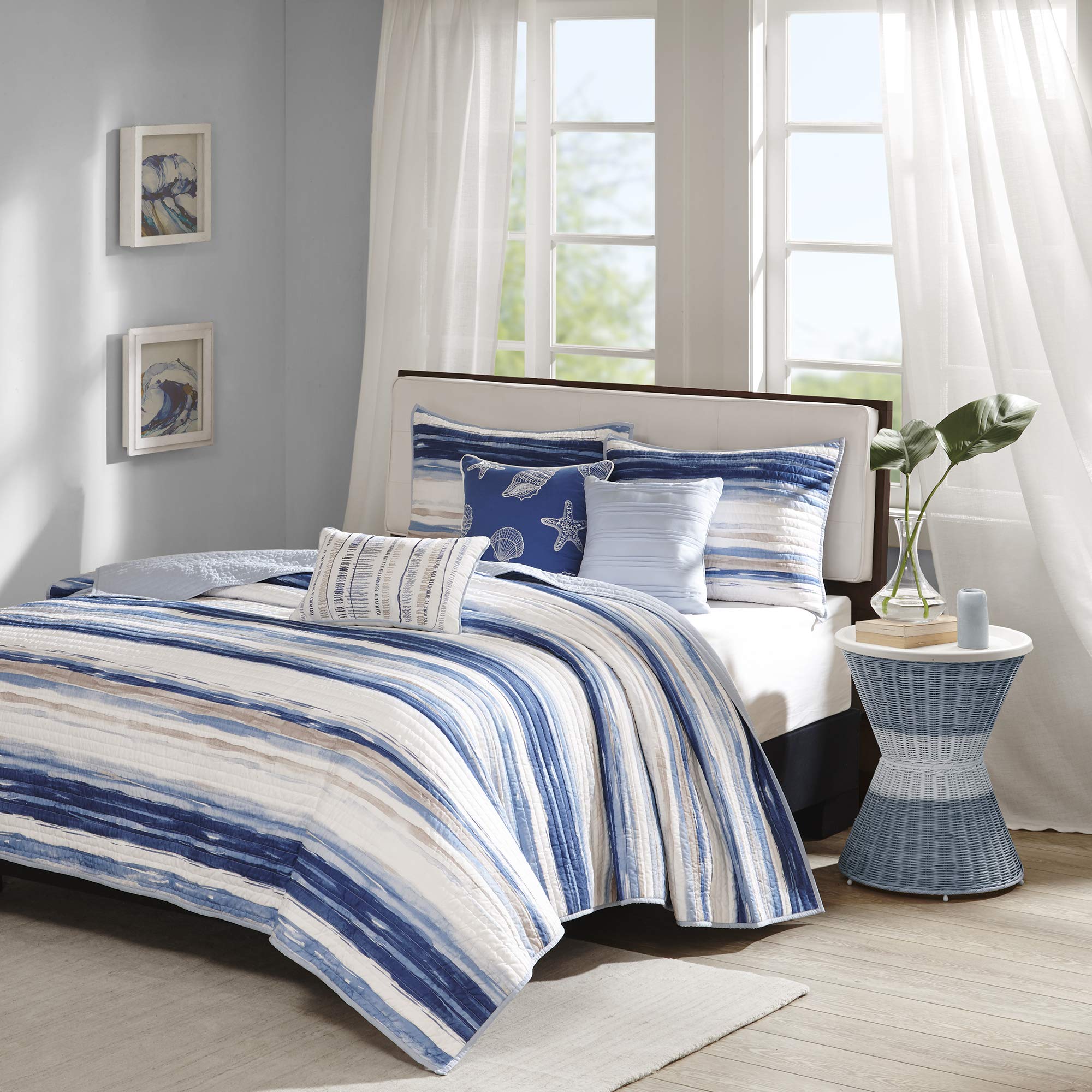 Madison Park Cottage Coastal Quilt Set, 6PC King/Cal King Coverlet | All Season 