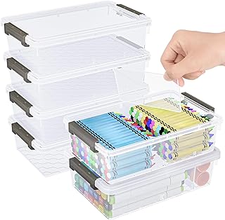 6er-Set 2.1L Aufbewahrungsbox mit deckel klein (23.6x15x7cm), Verdickte Aufbewahrungsboxen mit Fächern, klare Plastikbox mit Deckel, Stapelbar Storage Boxes für Stifte Bausteine Bastelmaterial