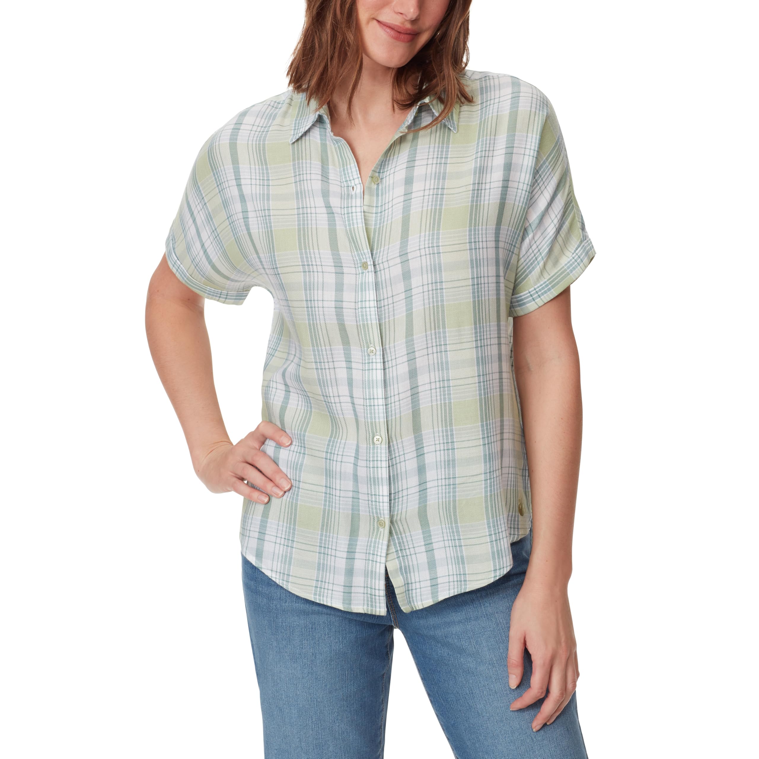 Gloria Vanderbilt Women's Daisy Short Sleeve High-Low Button Down Shirt, Standar