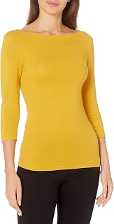 Amazon Essentials Women's T-Shirt with Boat Neck with 3/4 Sleeve Slim Fit