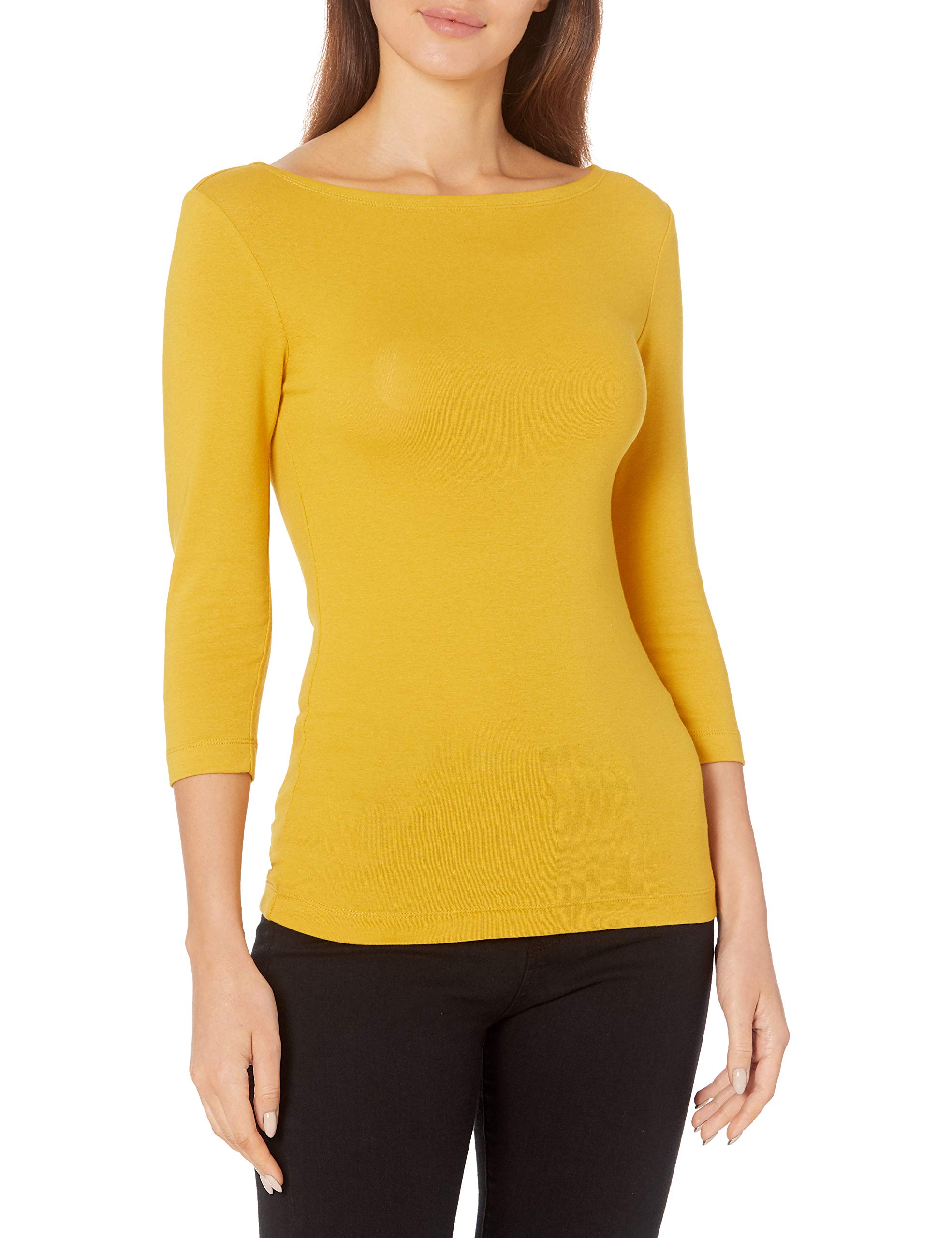 Amazon Essentials Women's T-Shirt with Boat Neck with 3/4 Sleeve Slim Fit